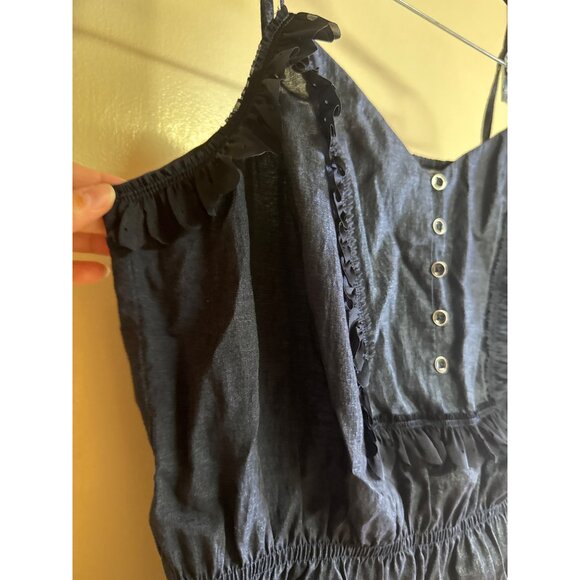 Gap Womens Navy Sleeveless Ruffle Trim Button Front Top M - Picture 3 of 9